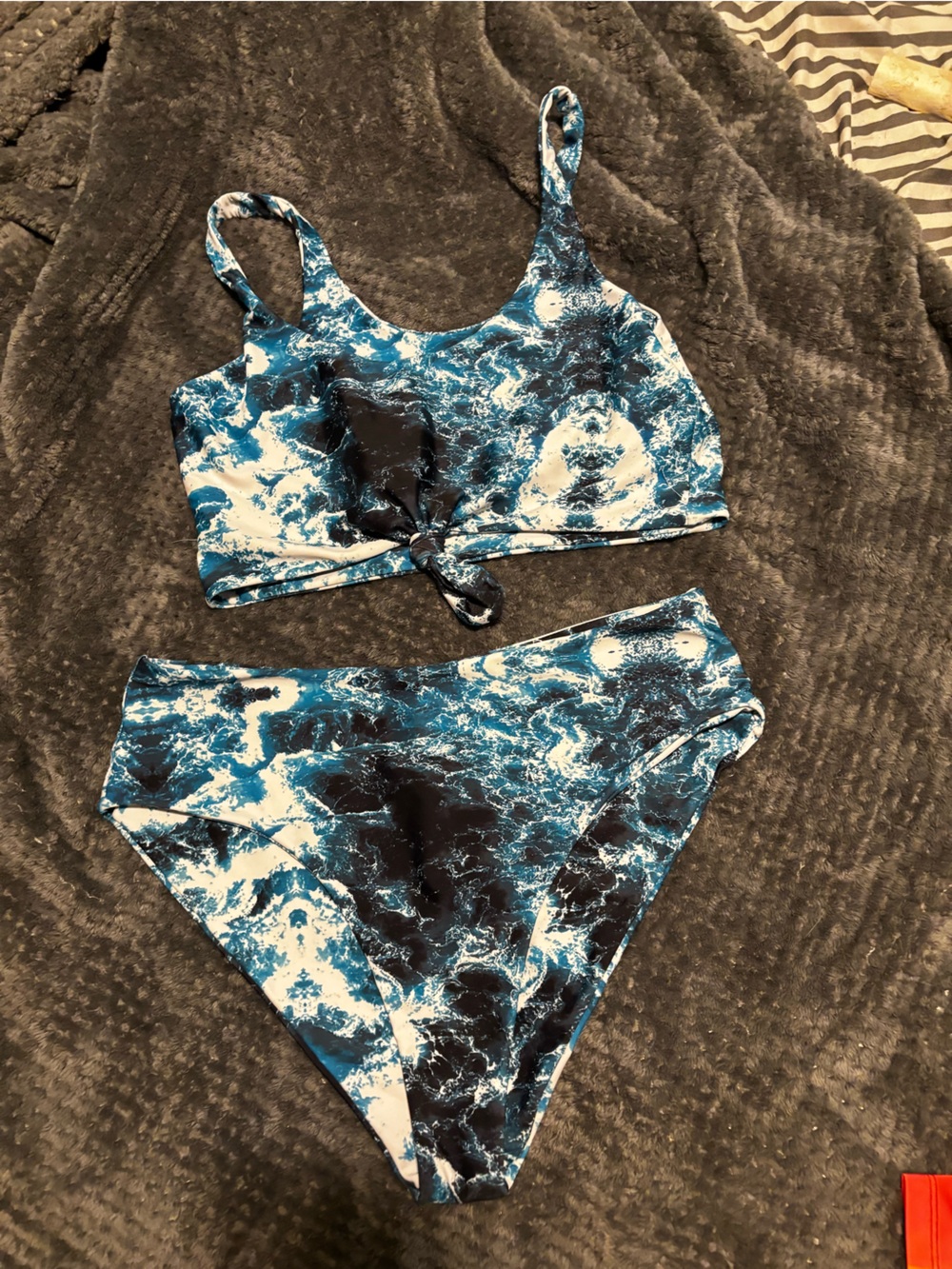 Womens size 12 Zaful Blue & White Marble Print Bikini Top and Bottom